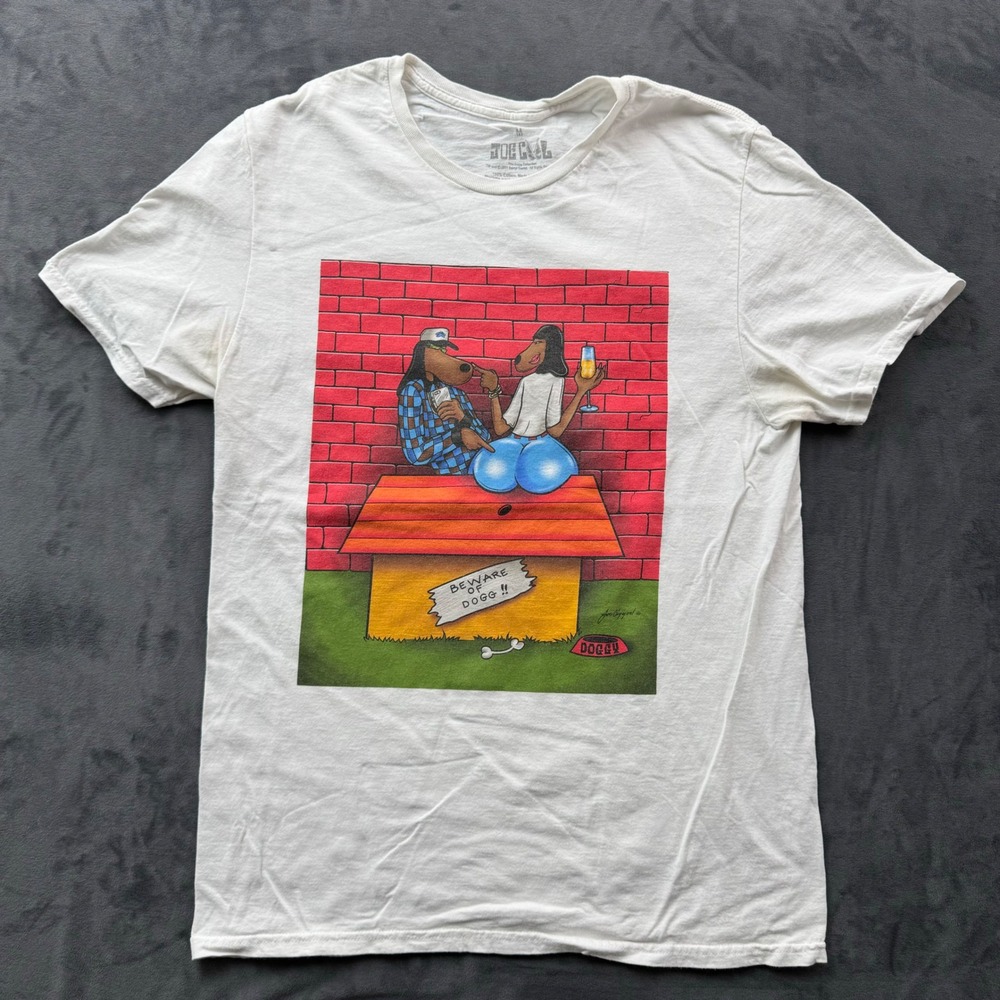 Joe Cool Snoop Dogg Beware of Dogg Graphic T-Shirt White Medium Hip Hop Tee